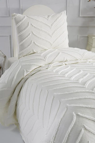 Çeyiz Diyarı Sementina 2 Parça Tek Kişilik Pike Takımı Krem - Resim 3