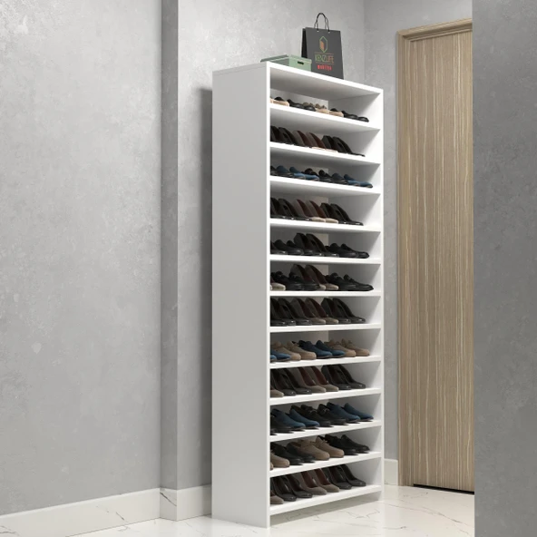 Kenzlife ayakkabılık konevi mat beyaz suntalam 183*080*30 kırksekiz çift ayakkabı kapasitesi arkalıksız ürün görseli