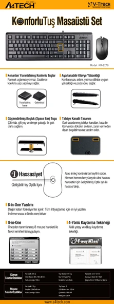 A4 TECH KR-9276 Q USB STANDART KLAVYE+OPTİK MOUSE - 8