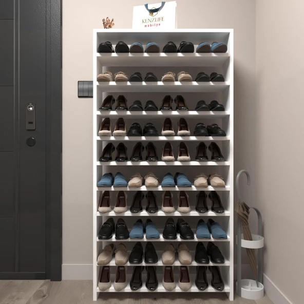 Kenzlife ayakkabılık mısri mat beyaz suntalam 170*060*20 otuzüç çift ayakkabı kapasitesi arkalıksız - Resim 2