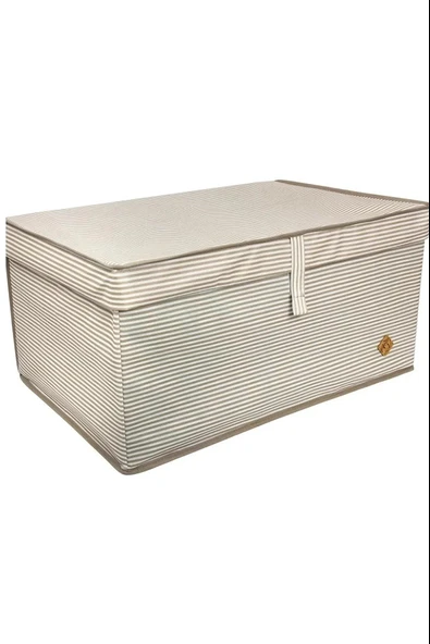 Alas Çok Amaçlı Baza Kutusu Bej Çizgili Tekli 70x40x30 Cm