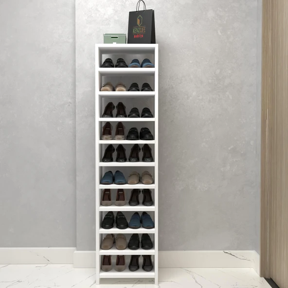 Kenzlife ayakkabılık konevi mat beyaz suntalam 155*040*30 yirmi çift ayakkabı kapasitesi arkalıksız - Resim 2