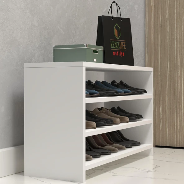 Kenzlife ayakkabılık konevi mat beyaz suntalam 050*080*30 oniki çift ayakkabı kapasitesi arkalıksız ürün görseli 1