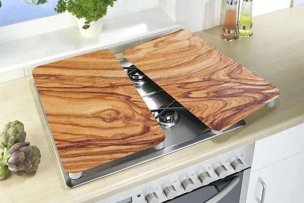 2'li 30x52 Cm Cam Ocak Koruyucu 4'lü Ocaklar Için Ahşap Model - Resim 2