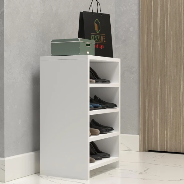 Kenzlife ayakkabılık konevi mat beyaz suntalam 065*040*30 sekiz çift ayakkabı kapasitesi arkalıksız - 1