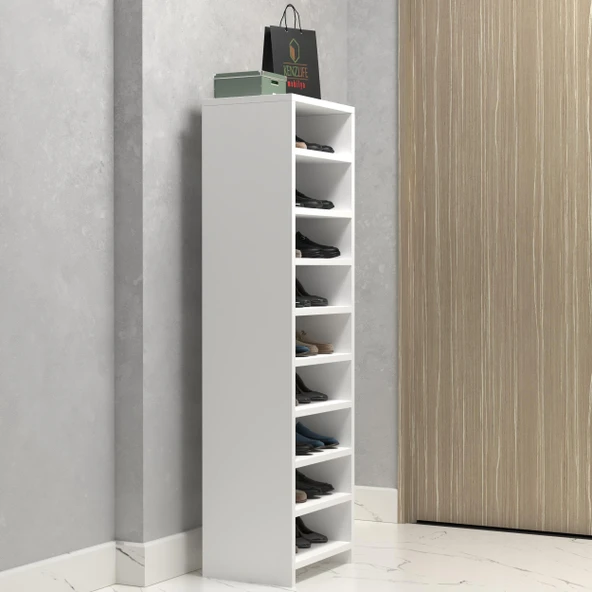Kenzlife ayakkabılık konevi mat beyaz suntalam 140*040*30 onsekiz çift ayakkabı kapasitesi arkalıksız - 1