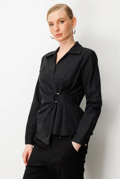 Kruvaze Yaka Önü Tokalı Bluz Ekol - Resim 7