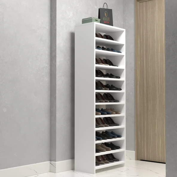 Kenzlife ayakkabılık konevi mat beyaz suntalam 170*060*30 otuzüç çift ayakkabı kapasitesi arkalıksız - 1
