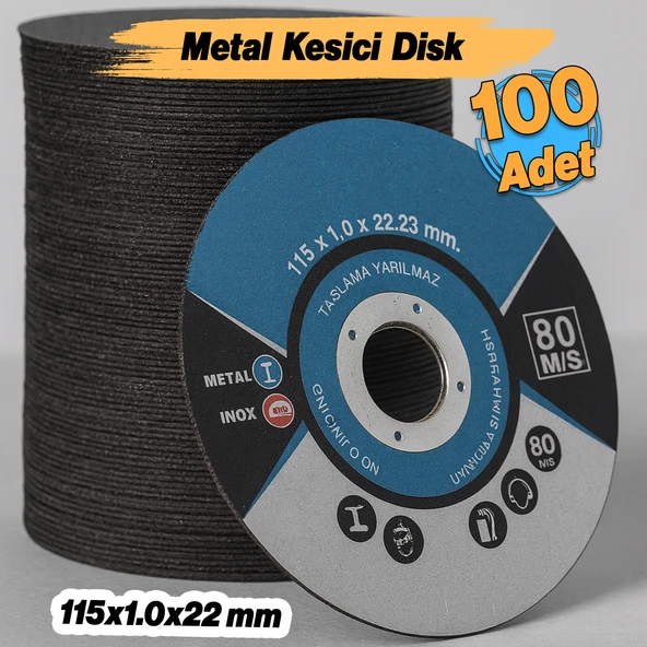 İnox Metal Kesici (100 Adet) Kesme Diski 115x1,0x22,23 mm İnce Taş Disk Spiral Demir Kesici Disk - Resim 3