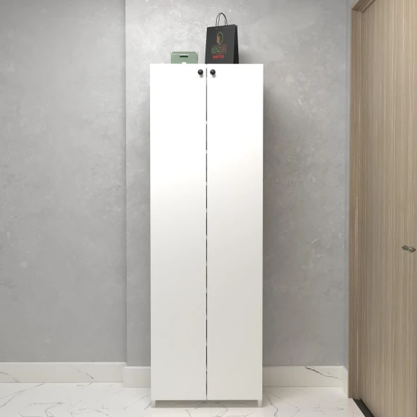 Kenzlife kapaklı ayakkabılık bosnevi mat beyaz suntalam 183*080*30 kırksekiz çift ayakkabı kapasitesi arkalıksız - 1