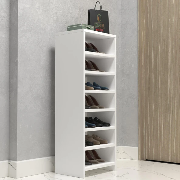 Kenzlife ayakkabılık konevi mat beyaz suntalam 110*040*30 ondört çift ayakkabı kapasitesi arkalıksız ürün görseli
