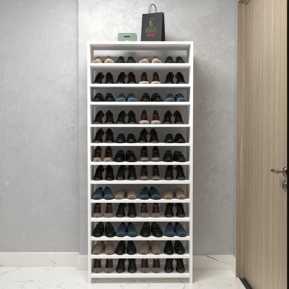 Kenzlife ayakkabılık konevi mat beyaz suntalam 183*080*30 kırksekiz çift ayakkabı kapasitesi arkalıksız - Resim 2