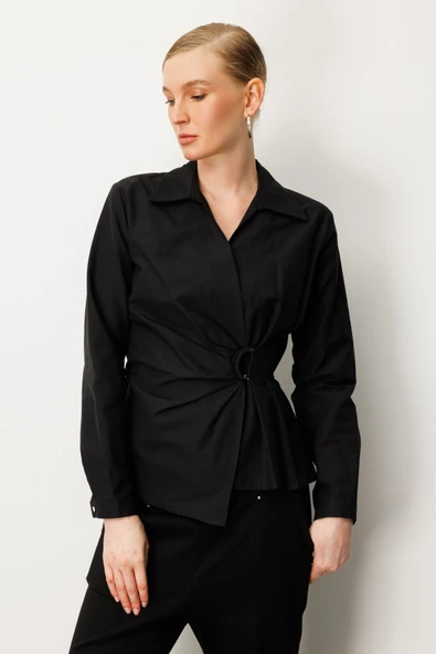 Kruvaze Yaka Önü Tokalı Bluz Ekol - Resim 9