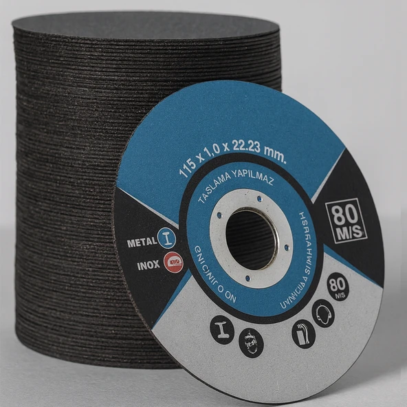 İnox Metal Kesici (100 Adet) Kesme Diski 115x1,0x22,23 mm İnce Taş Disk Spiral Demir Kesici Disk ürün görseli