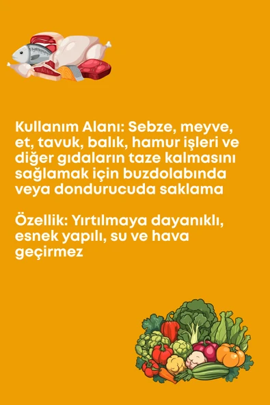 6 Adet 20 Li Buzdolabı Poşeti Orta Boy Dayanıklı Gıda Saklama Torbası-Dondurucu ve Buzluk - Resim 4