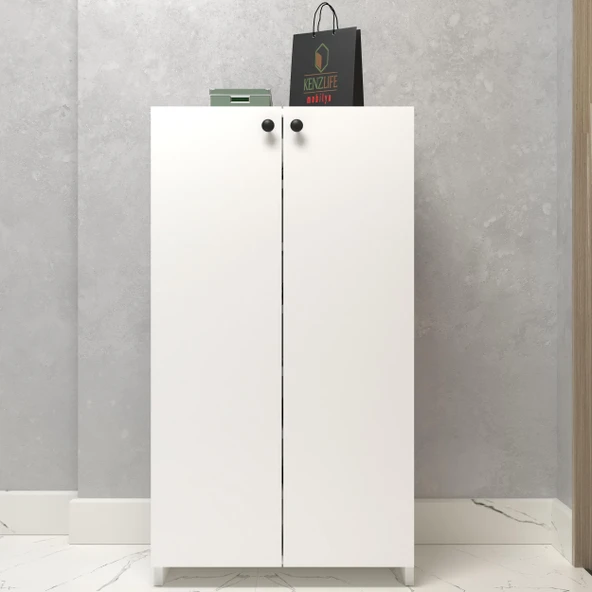 Kenzlife kapaklı ayakkabılık bosnevi mat beyaz suntalam 110*080*30 yimisekiz çift ayakkabı kapasitesi arkalıksız ürün görseli 1