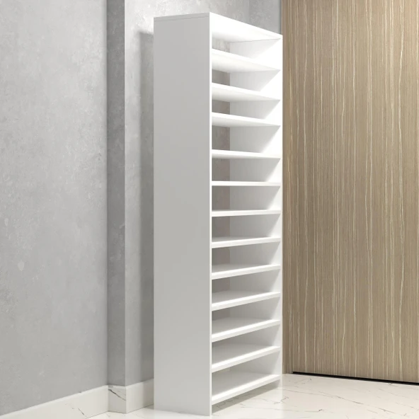 Kenzlife ayakkabılık konevi mat beyaz suntalam 183*080*30 kırksekiz çift ayakkabı kapasitesi arkalıksız - Resim 3