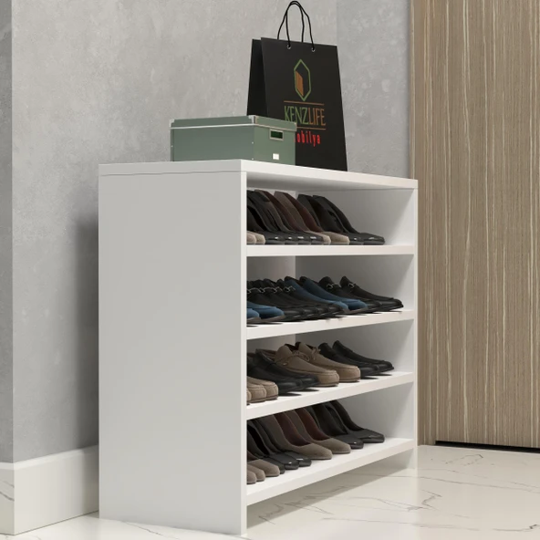 Kenzlife ayakkabılık konevi mat beyaz suntalam 065*080*30 onaltı çift ayakkabı kapasitesi arkalıksız ürün görseli