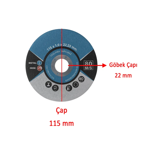 İnox Metal Kesici (100 Adet) Kesme Diski 115x1,0x22,23 mm İnce Taş Disk Spiral Demir Kesici Disk - Resim 2