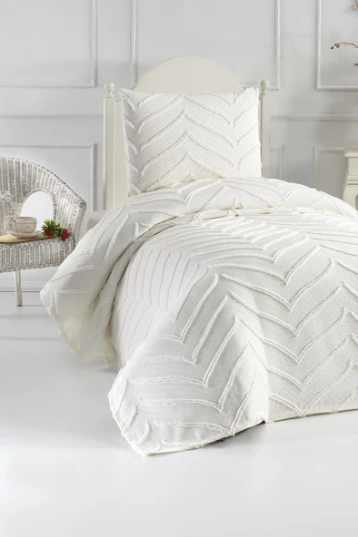 Çeyiz Diyarı Sementina 2 Parça Tek Kişilik Pike Takımı Krem ürün görseli