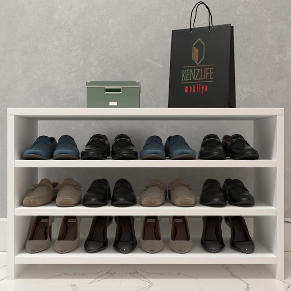 Kenzlife ayakkabılık konevi mat beyaz suntalam 050*080*30 oniki çift ayakkabı kapasitesi arkalıksız - Resim 2
