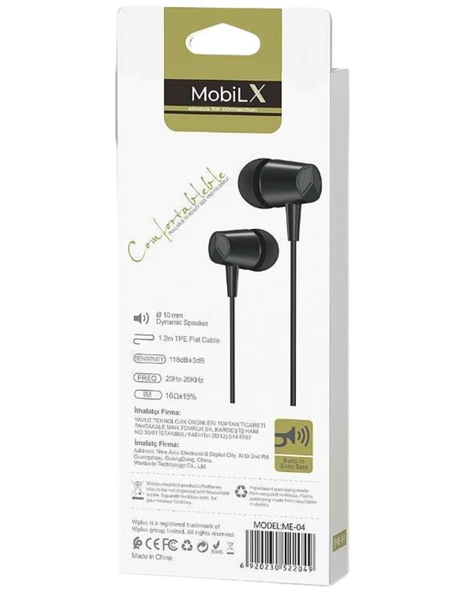 MobiLX ME-03 Beyaz Kablolu Kulak İçi Kulaklık – Aux Girişli, Extra Bass, Tüm Telefon ve Cihazlarla Uyumlu - 3