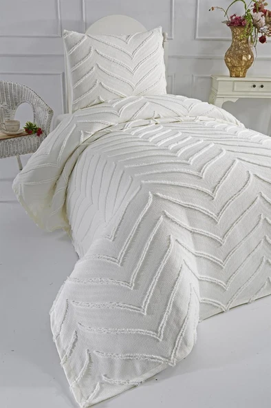 Çeyiz Diyarı Sementina 2 Parça Tek Kişilik Pike Takımı Krem - Resim 2