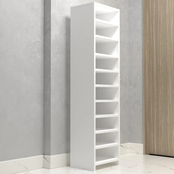 Kenzlife ayakkabılık konevi mat beyaz suntalam 155*040*30 yirmi çift ayakkabı kapasitesi arkalıksız - Resim 3