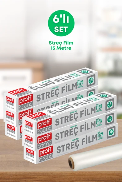 6 Adet 15 Metre Streç Film  Gıda Saklama ve Sarma Filmi ürün görseli 1