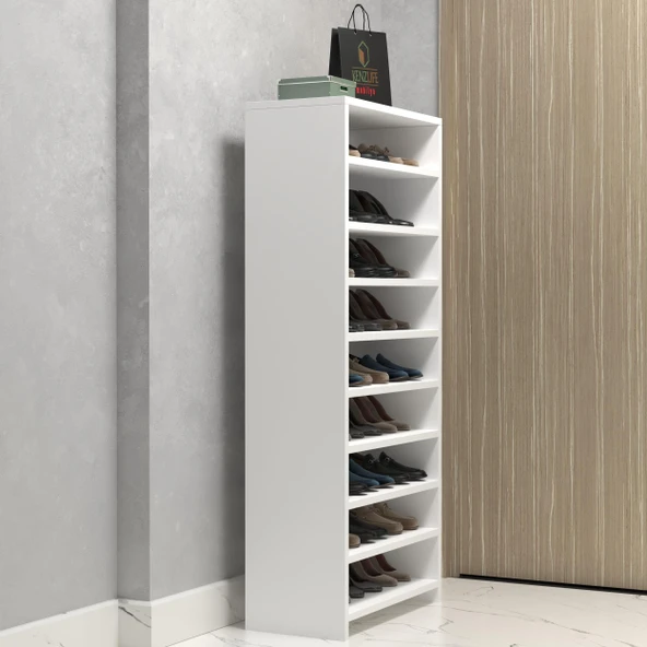 Kenzlife ayakkabılık konevi mat beyaz suntalam 140*060*30 yirmiyedi çift ayakkabı kapasitesi arkalıksız ürün görseli