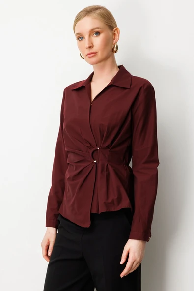 Kruvaze Yaka Önü Tokalı Bluz Ekol - Resim 4