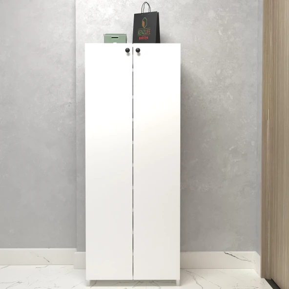 Kenzlife kapaklı ayakkabılık bosnevi mat beyaz suntalam 155*060*30 otuz çift ayakkabı kapasitesi arkalıksız - 1