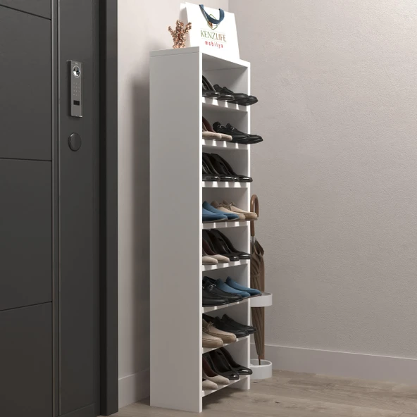 Kenzlife ayakkabılık mısri mat beyaz suntalam 125*040*20 onaltı çift ayakkabı kapasitesi arkalıksız - Resim 2