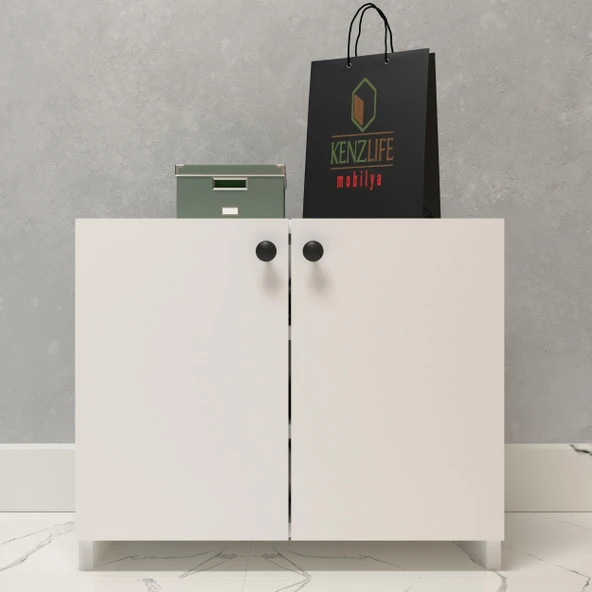 Kenzlife kapaklı ayakkabılık bosnevi mat beyaz suntalam 050*060*30 dokuz çift ayakkabı kapasitesi arkalıksız ürün görseli