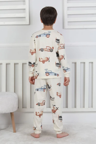 Racing Car And Aeroplane Desenli Erkek Çocuk Pijama Takımı - Resim 7