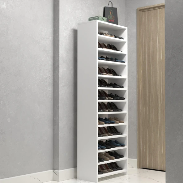 Kenzlife ayakkabılık konevi mat beyaz suntalam 183*060*30 otuzaltı çift ayakkabı kapasitesi arkalıksız - 1