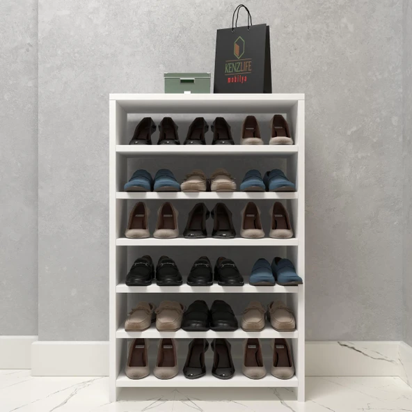 Kenzlife kapaklı ayakkabılık bosnevi mat beyaz suntalam 095*060*30 onsekiz çift ayakkabı kapasitesi arkalıksız - Resim 2