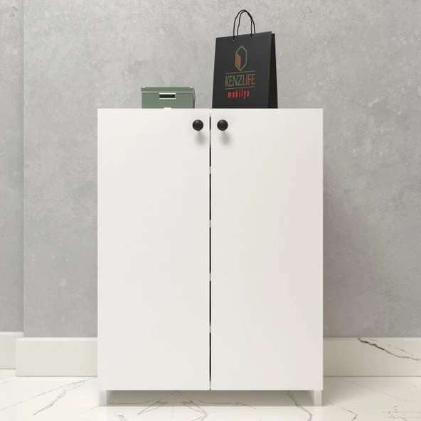 Kenzlife kapaklı ayakkabılık bosnevi mat beyaz suntalam 080*080*30 yimi çift ayakkabı kapasitesi arkalıksız ürün görseli