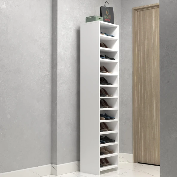 Kenzlife ayakkabılık konevi mat beyaz suntalam 183*040*30 yirmidört çift ayakkabı kapasitesi arkalıksız ürün görseli