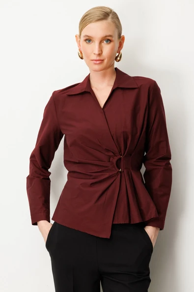 Kruvaze Yaka Önü Tokalı Bluz Ekol - Resim 2