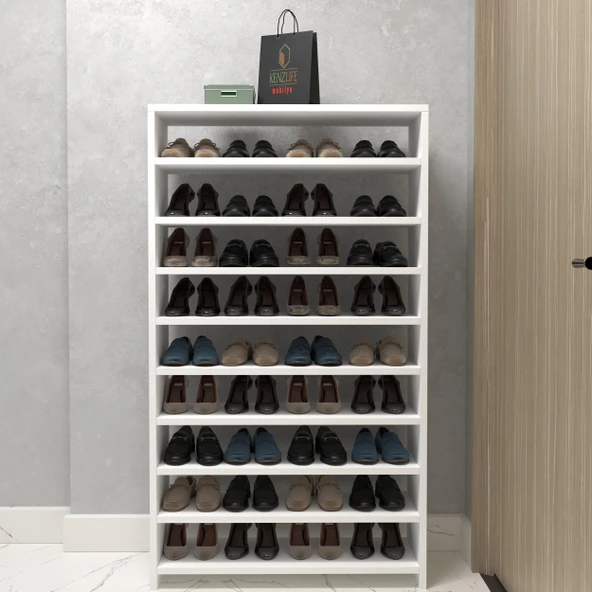 Kenzlife kapaklı ayakkabılık bosnevi mat beyaz suntalam 140*080*30 otuzaltı çift ayakkabı kapasitesi arkalıksız - Resim 2