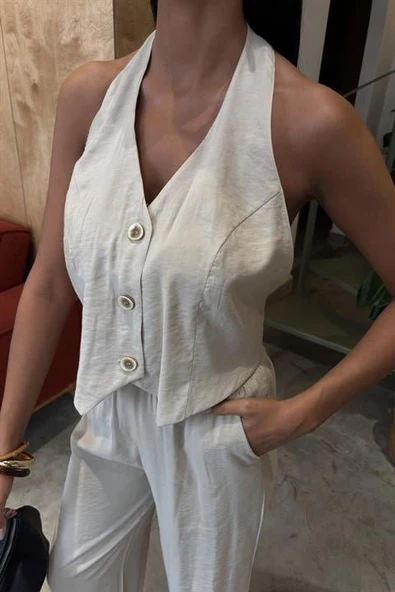 Halter Yaka Yelekli Modal Takım 10144 - Resim 6