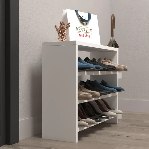 Kenzlife ayakkabılık mısri mat beyaz suntalam 050*060*20 dokuz çift ayakkabı kapasitesi arkalıksız ürün görseli