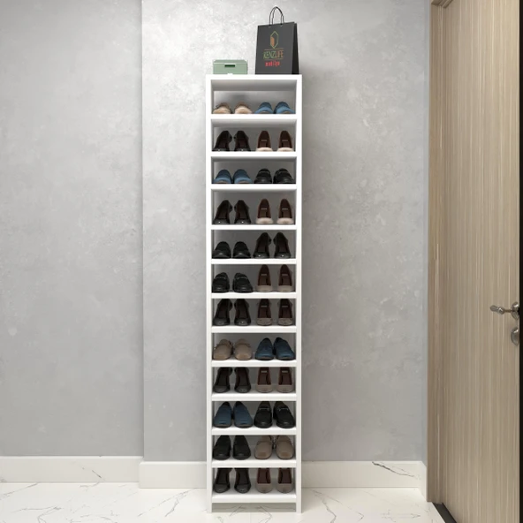 Kenzlife kapaklı ayakkabılık bosnevi mat beyaz suntalam 183*040*30 yirmidört çift ayakkabı kapasitesi arkalıksız - 2
