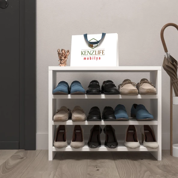 Kenzlife ayakkabılık mısri mat beyaz suntalam 050*060*20 dokuz çift ayakkabı kapasitesi arkalıksız - Resim 2