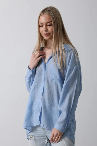 Cepli Oversize Gömlek - Koyu Mavi - Resim 2