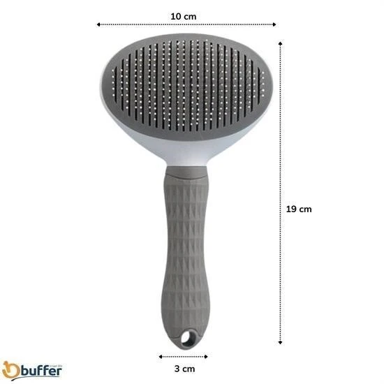 BUFFER® Kedi Köpek Tüy Toplayıcı Kendini Temizleyebilen Ergonomik Rahat Evcil Hayvan Tarağı Gri - Resim 7