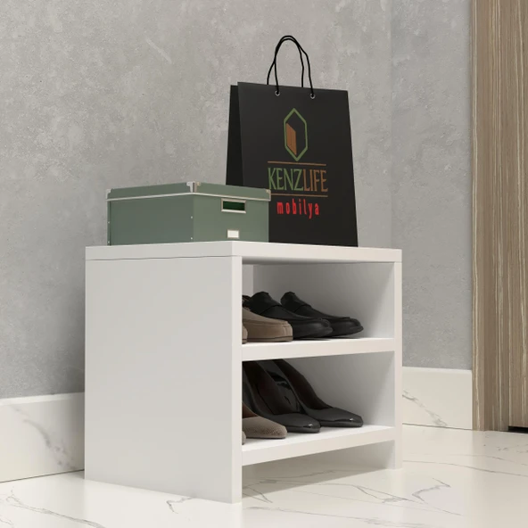 Kenzlife ayakkabılık konevi mat beyaz suntalam 035*040*30 dört çift ayakkabı kapasitesi arkalıksız ürün görseli 1