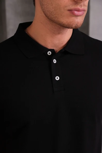 Erkek Slim Fit Pamuklu Yumuşak Doku Nefes Alan Kumaş Yakalı Tişört - Resim 2