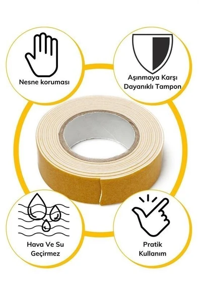 BUFFER® Çok Amaçlı Tüm Yüzeylerde Kullanıma Uygun Beyaz Çift Taraflı Köpük Sünger Montaj Bant - Resim 8